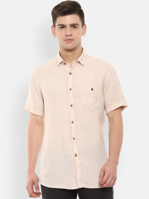 

Louis Philippe Sport Men Beige Pure Cotton Slim Fit Striped Casual Shirt