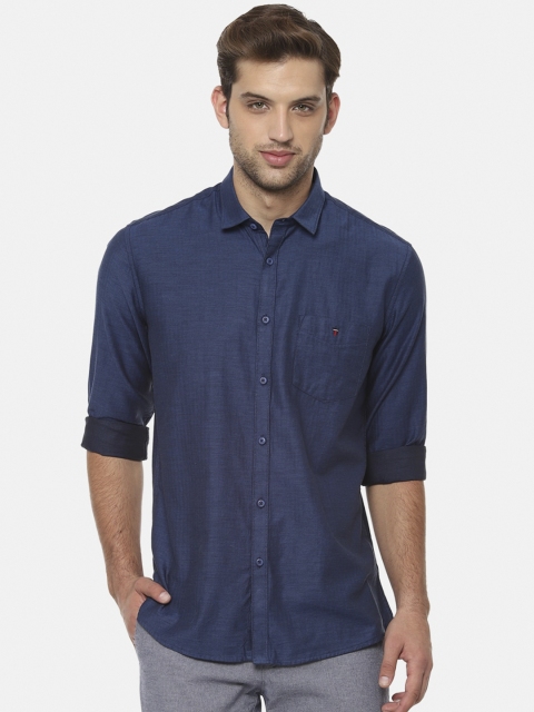 

Louis Philippe Sport Men Navy Blue Pure Cotton Textured Slim Fit Casual Shirt