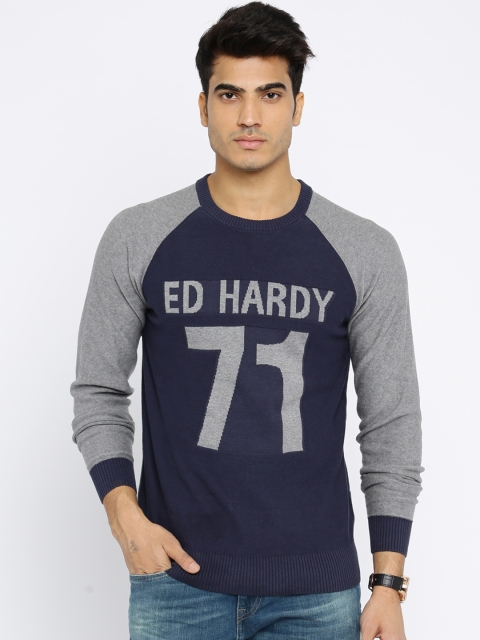 

Ed Hardy Men Navy Blue Colourblocked Sweater