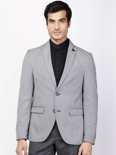 

Blackberrys Men Black & White Checked Single-Breasted Slim-Fit Formal Blazer