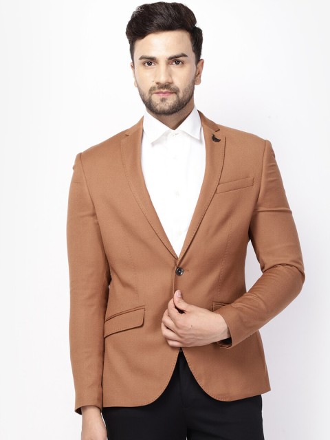 

Blackberrys Men Brown Solid Skinny-Fit Single-Breasted Formal Blazer