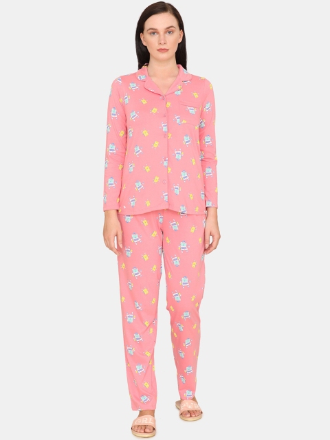 

Zivame Women Pink & Blue Printed Night suit