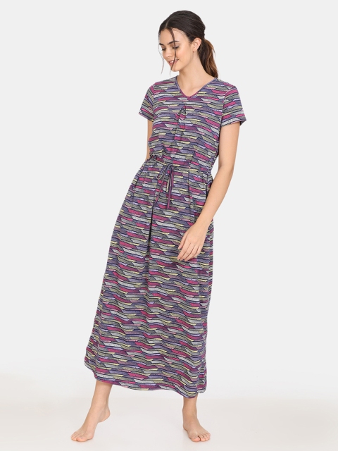 

Zivame Navy Blue Striped Maxi Nightdress