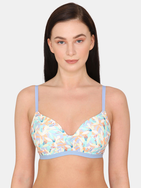 

Zivame Blue & White Floral T-shirt Bra - Half Coverage Lightly Padded