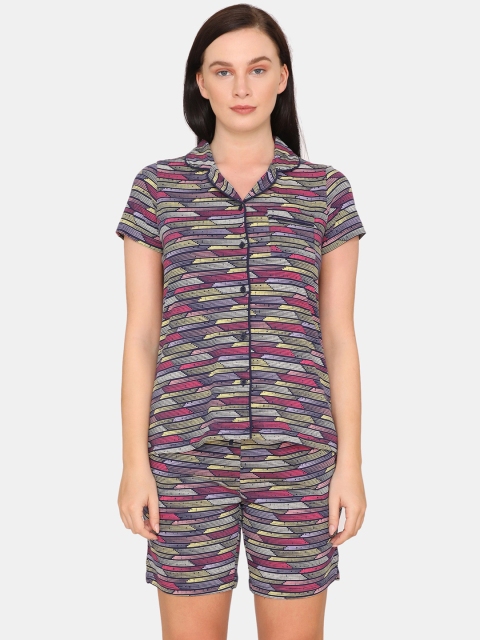

Zivame Women Blue & Pink Printed Night suit