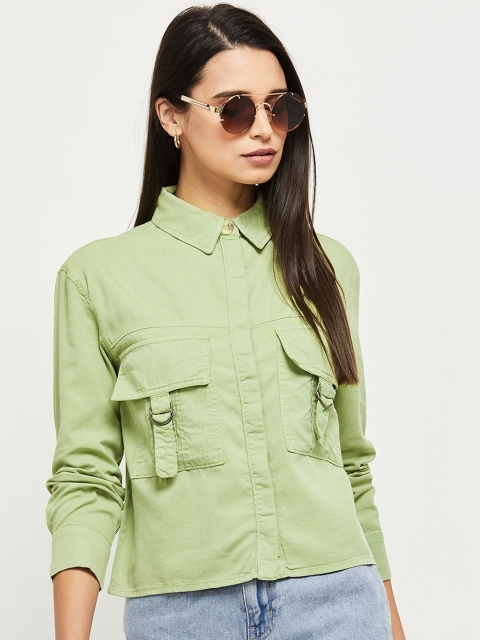 

max Women Green Denim Jacket