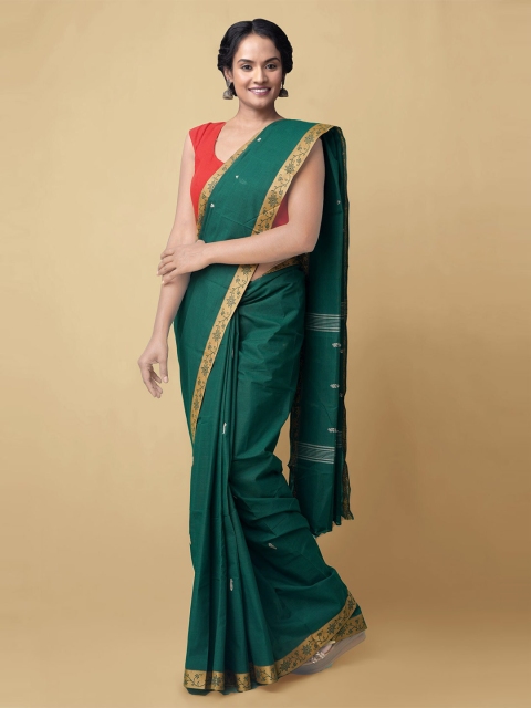 

Unnati Silks Green & Gold-Toned Woven Design Pure Cotton Chettinad Saree