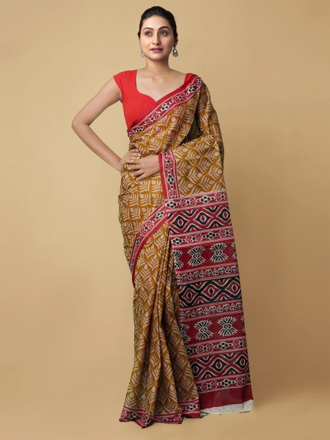 

Unnati Silks Brown & Red Floral Pure Cotton Kovai Saree