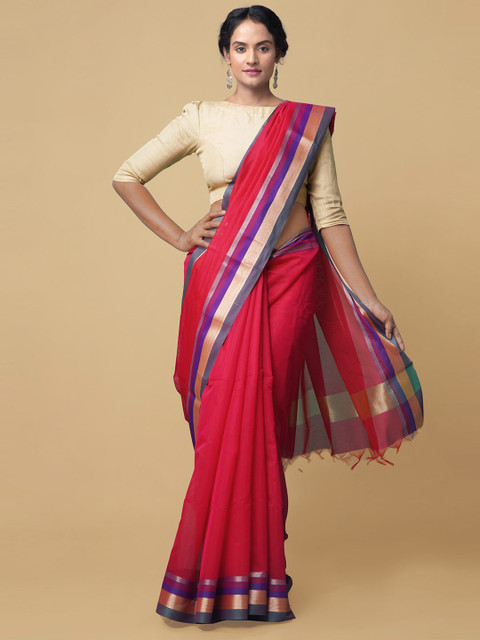 

Unnati Silks Pink & Purple Silk Cotton Baluchari Saree
