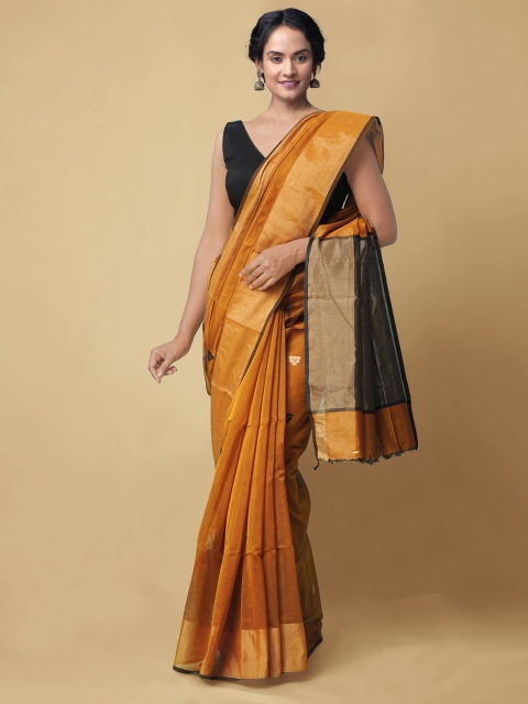

Unnati Silks Mustard & Black Silk Cotton Maheshwari Saree