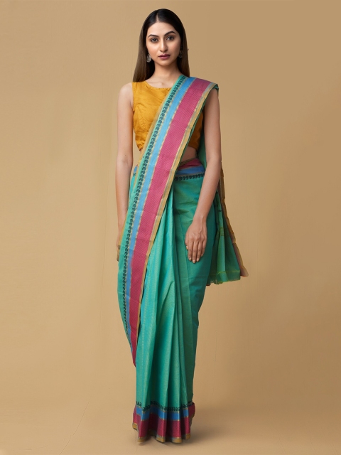 

Unnati Silks Green & Pink Pure Cotton Kanjeevaram Saree