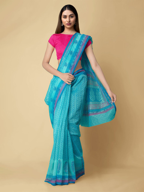 

Unnati Silks Blue & Purple Floral Net Kota Saree