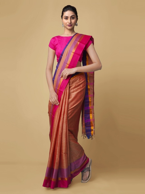 

Unnati Silks Rust & Pink Silk Cotton Narayan Peth Saree