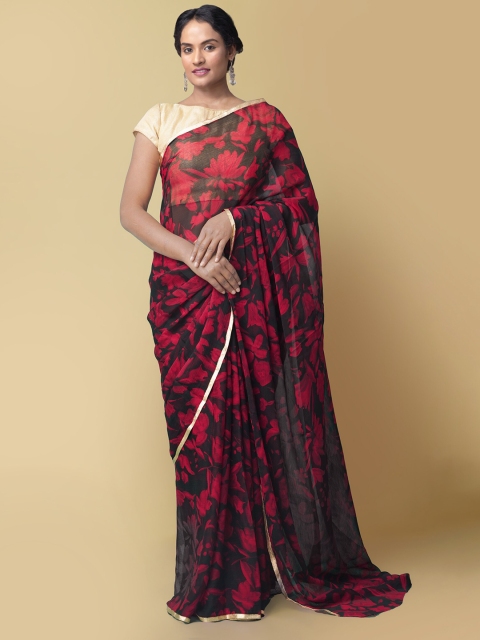 

Unnati Silks Black & Red Floral Art Silk Kovai Saree