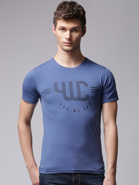 

YWC Men Blue Printed Round Neck T-shirt