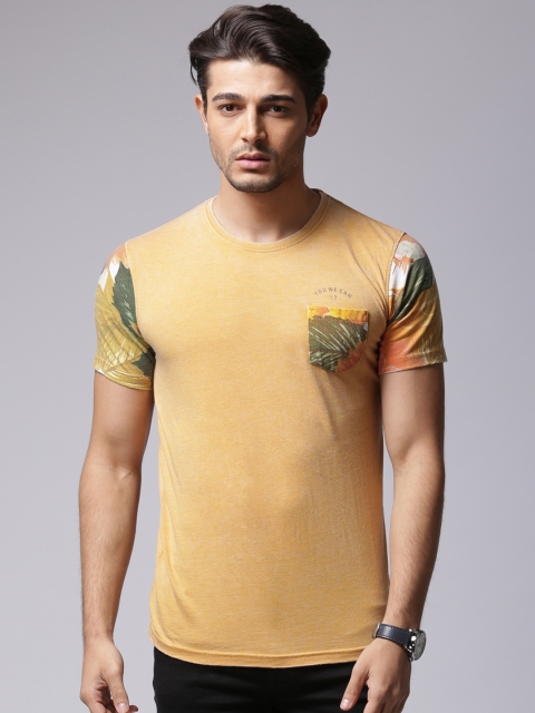 

YWC Men Orange Printed Round Neck T-shirt