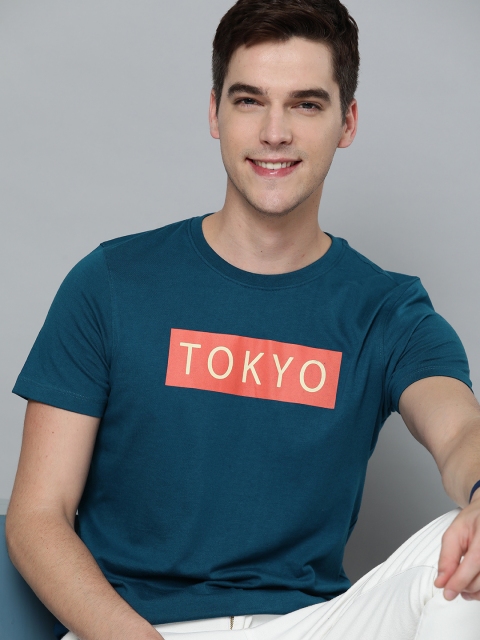 

Mast & Harbour Men Teal Blue & Red Handcrafted Printed T-shirt