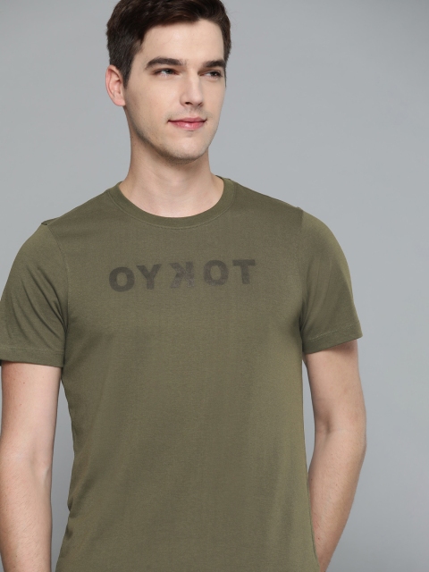 

Mast & Harbour Men Olive Green Handcrafted Printed T-shirt