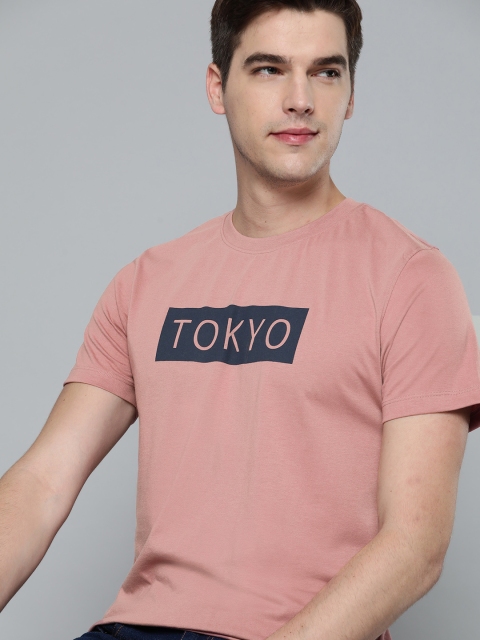 

Mast & Harbour Men Dusty Pink & Navy Blue Handcrafted Printed T-shirt, Mauve
