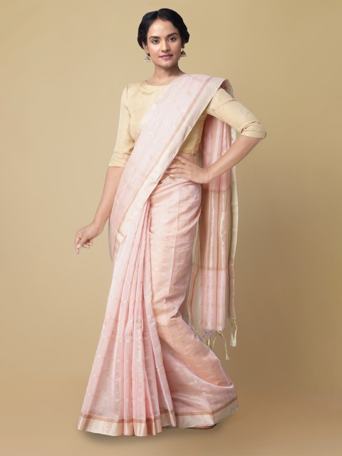 

Unnati Silks Pink & Gold-Toned Checked Silk Cotton Banarasi Saree