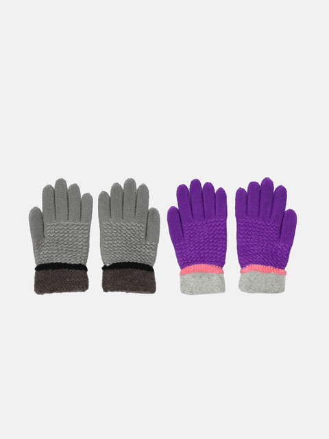 

FabSeasons Unisex Kids Pack Of 2 Self-Design Winter Gloves, Grey