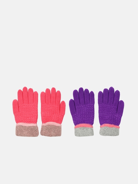 

FabSeasons Kids Pack Of 2 Pink & Purple Colourblocked Winter Gloves