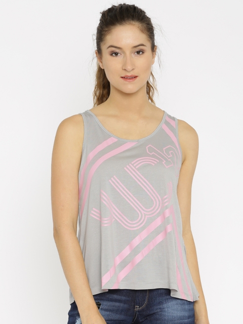 

YWC Women Grey Printed Round Neck T-shirt