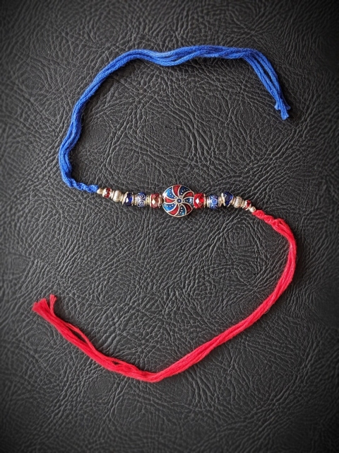 

Digital Dress Room Unisex Blue & Red Tibetan Design Meenakari Rakhi