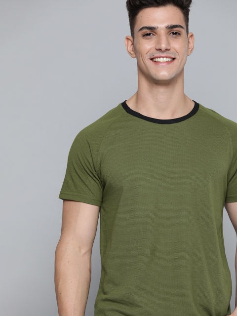

Mast & Harbour Men Olive Green Self Design Wardrobe Essentials T-shirt