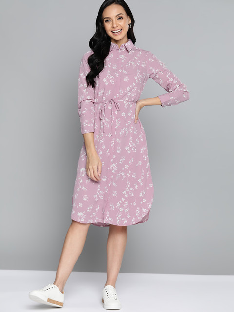 

M&H Our Water Mauve & White Sustainable Floral Printed Shirt Midi Dress