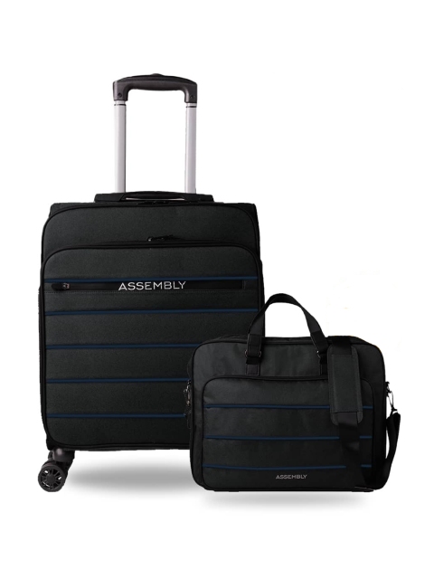 

THE ASSEMBLY Set of 2 Black & Blue Striped Cabin Trolley Bag & Laptop Messenger Bag