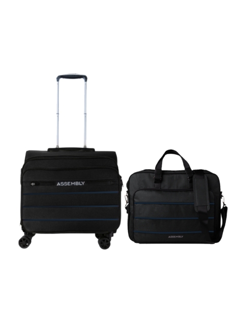 

THE ASSEMBLY Black Overnighter Trolley Luggage with 15.6 Inch Laptop Messenger Bag