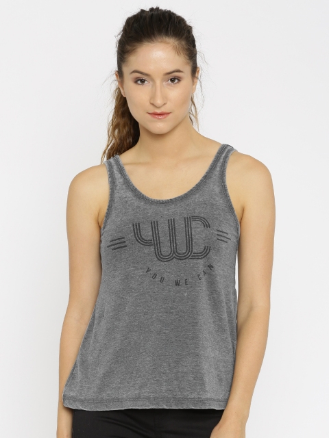 

YWC Women Charcoal Grey Printed Top