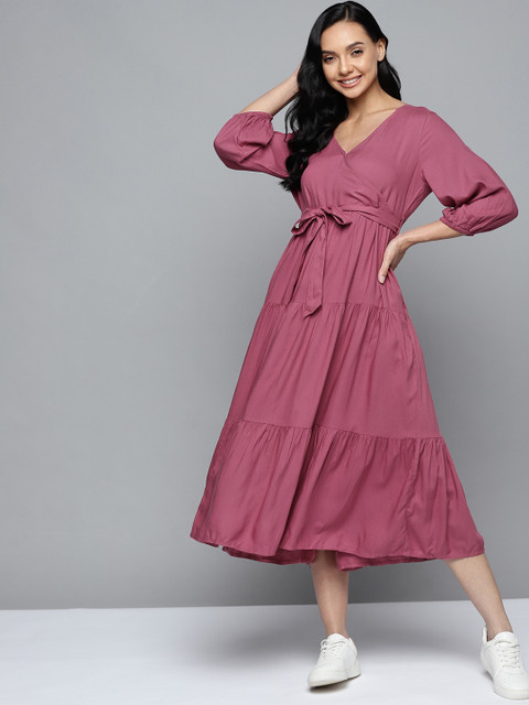 

M&H Our Water Pink Solid Midi Wrap Sustainable Dress