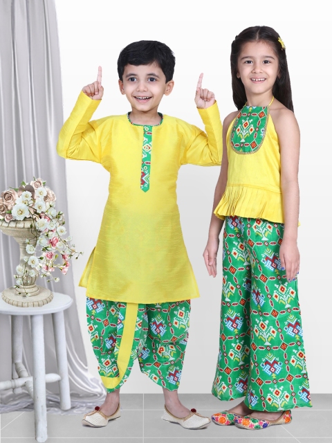 

BownBee Boys Green Floral Kurta with Dhoti Pants