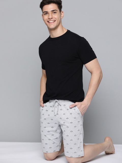 

Mast & Harbour Men Grey Melange & Black Printed Lounge Shorts