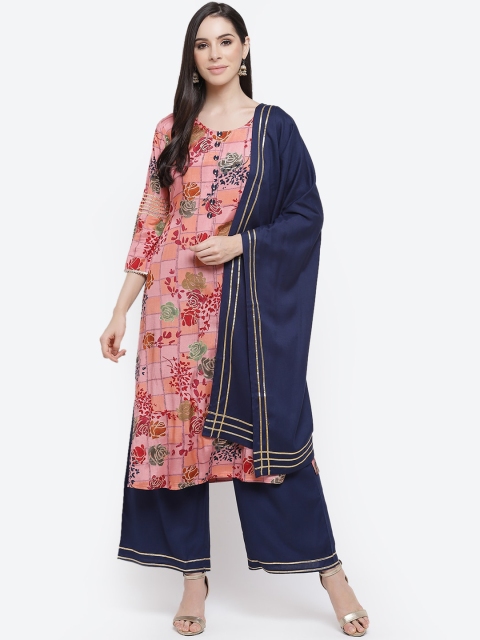 

Kurti's by Menka Women Peach & Multicolor Floral Printed Kurta Set With Dupatta