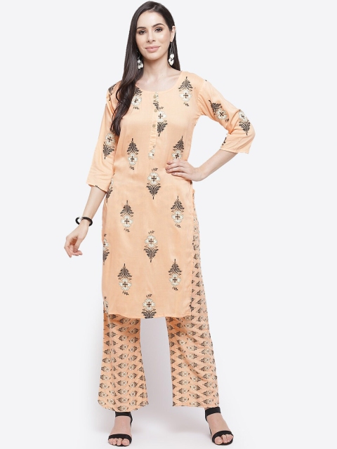 

Kurti's by Menka Women Peach & Black Floral Printed Kurta with Palazzos