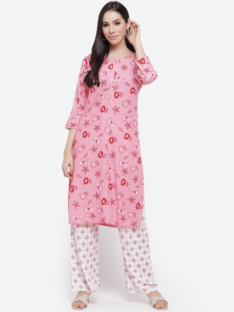 

Kurti's by Menka Women Pink Floral Printed Regular Kurta with Palazzos