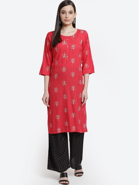

Kurti's by Menka Women Red Printed Kurta with Black Printed Palazzos