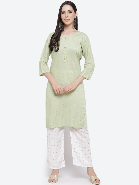 

Kurti's by Menka Women Green & White Printed Kurta with Palazzos