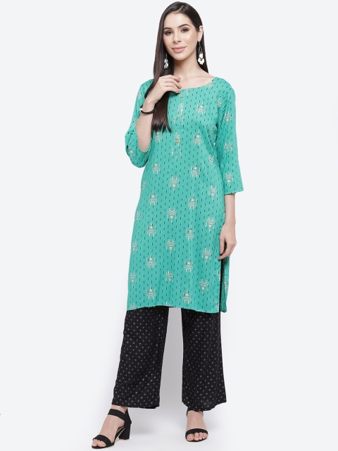 

Kurti's by Menka Women Blue Printed Kurta with Palazzos