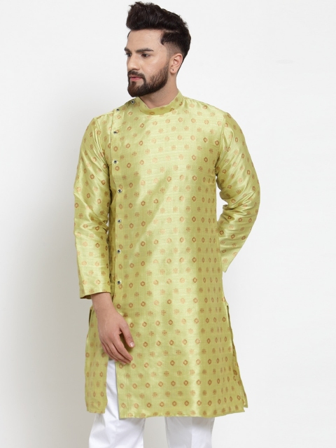 

KLOTTHE Men Green Ethnic Motifs Thread Work Raw Silk Raw Silk Kurta