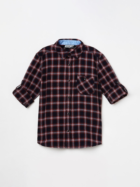 

Denimize by Fame Forever Boys Black Slim Fit Tartan Checks Checked Casual Shirt