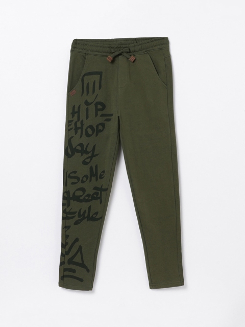 

Denimize by Fame Forever Boys Olive Green & Black Typography Printed Track Pants