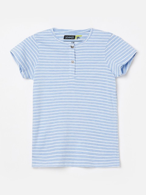 

Denimize by Fame Forever Girls Blue Striped Henley Neck T-shirt