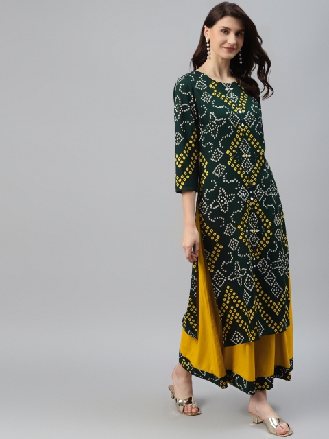 

Readiprint Fashions Women Green Bandhani Print Mirror Work Kurta with Palazzos