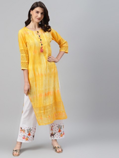 

Readiprint Fashions Women Yellow Dyed Regular Kurta with Palazzos