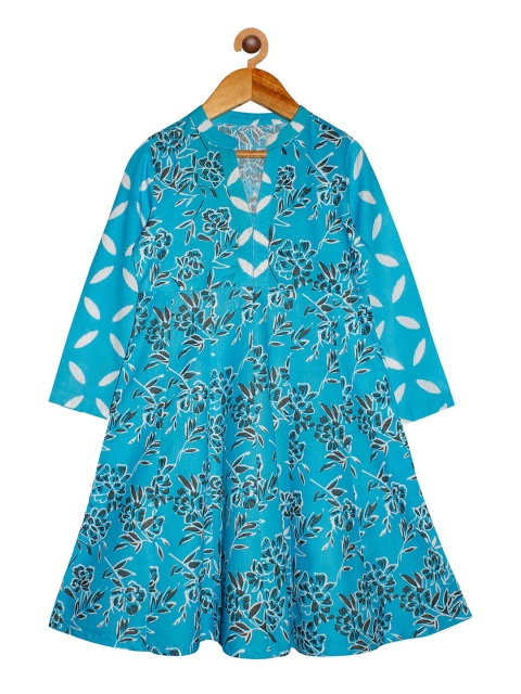 

KiddoPanti Girls Blue Floral Printed Anarkali Kurta
