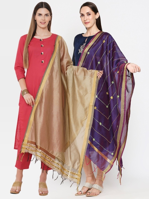 

Get Wrapped Pack of 2 Purple & Beige Embroidered Dupatta with Sequinned